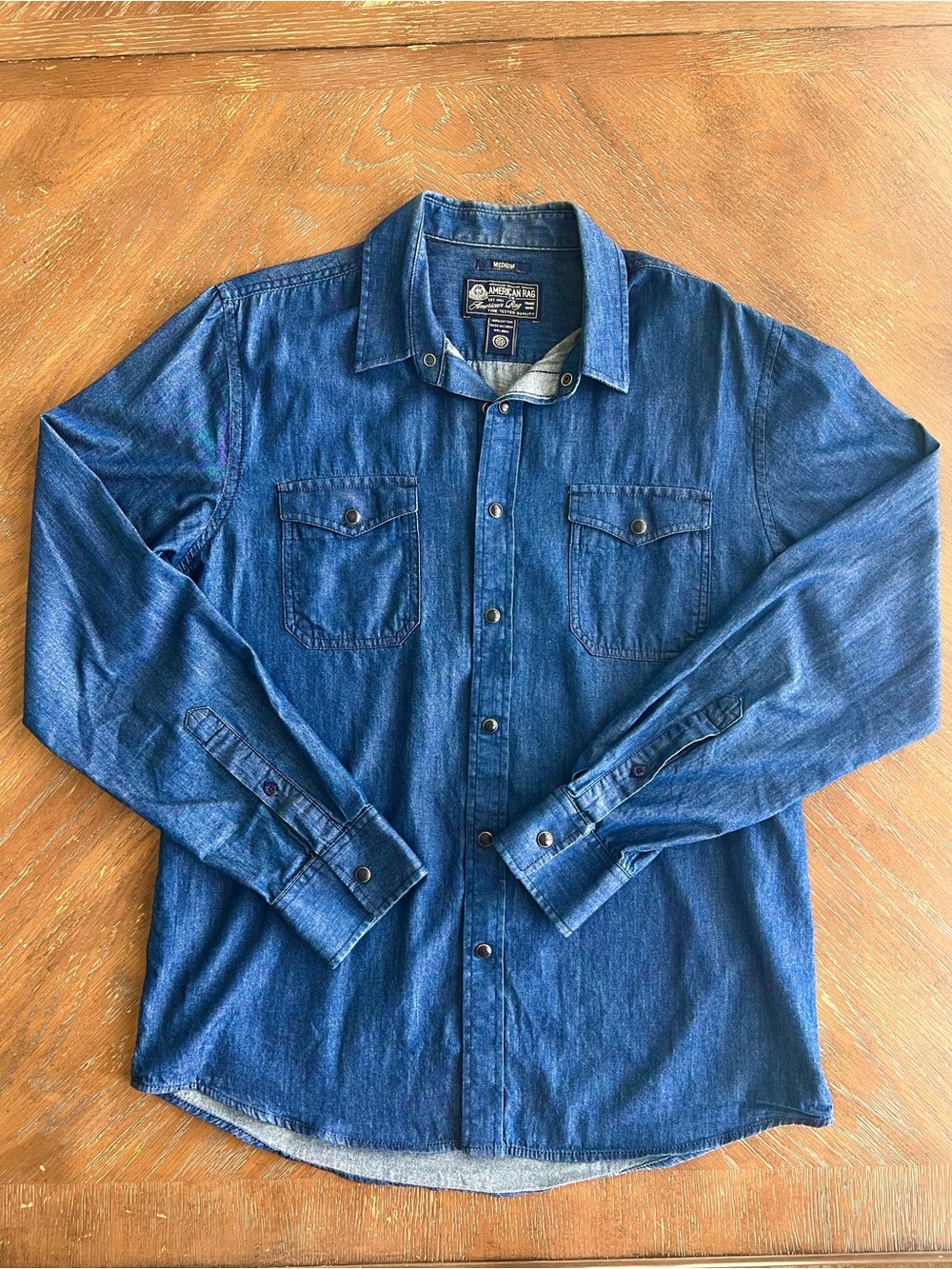 American Rag Men's Denim Button-Down Shirt — Blue